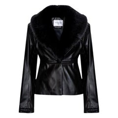 Verheyen London Cropped Edward Jacket in Leather with Faux Fur, Size uk 14