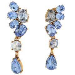 Retro Oscar De La Renta Blue Crystal Earrings