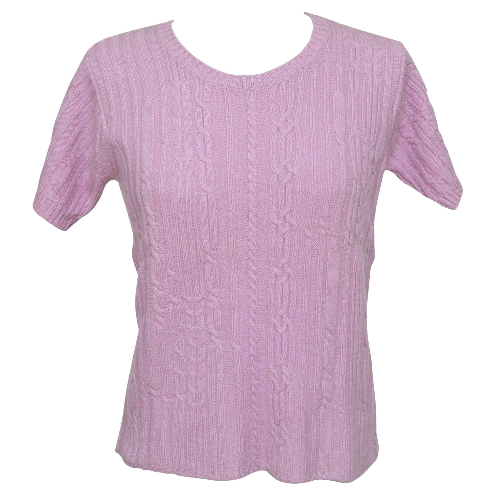 CHLOE Sweater Knit Short Sleeve Top Pink Crew Neck Wool Sz S For Sale