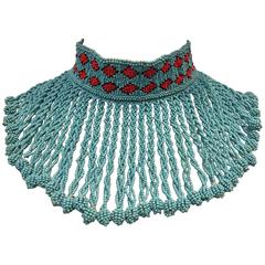 1970s Native American Turquoise Seed Beaded Fringed Choker