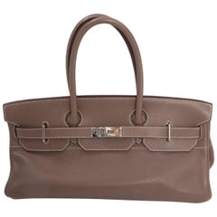 Hermes Etoupe Taurillon Clemence Leather 42 cm JPG Shoulder Birkin Handbag