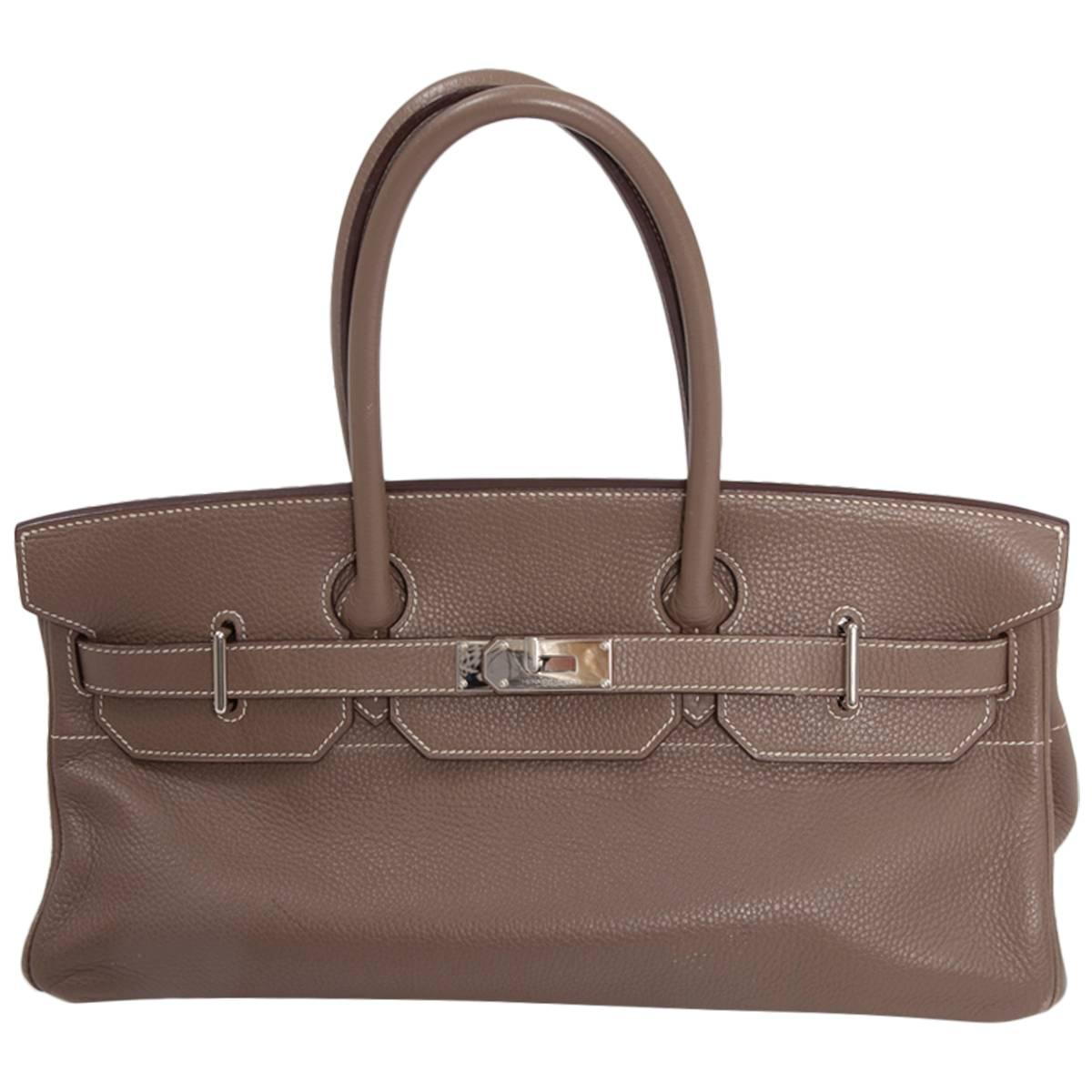 Hermes Etoupe Taurillon Clemence Leather 42 cm JPG Shoulder Birkin