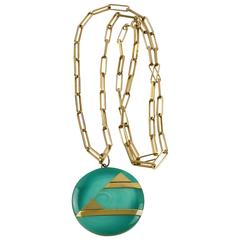 Retro Pierre Cardin 1970s Modernist Pendant Necklace Turquoise Enamel