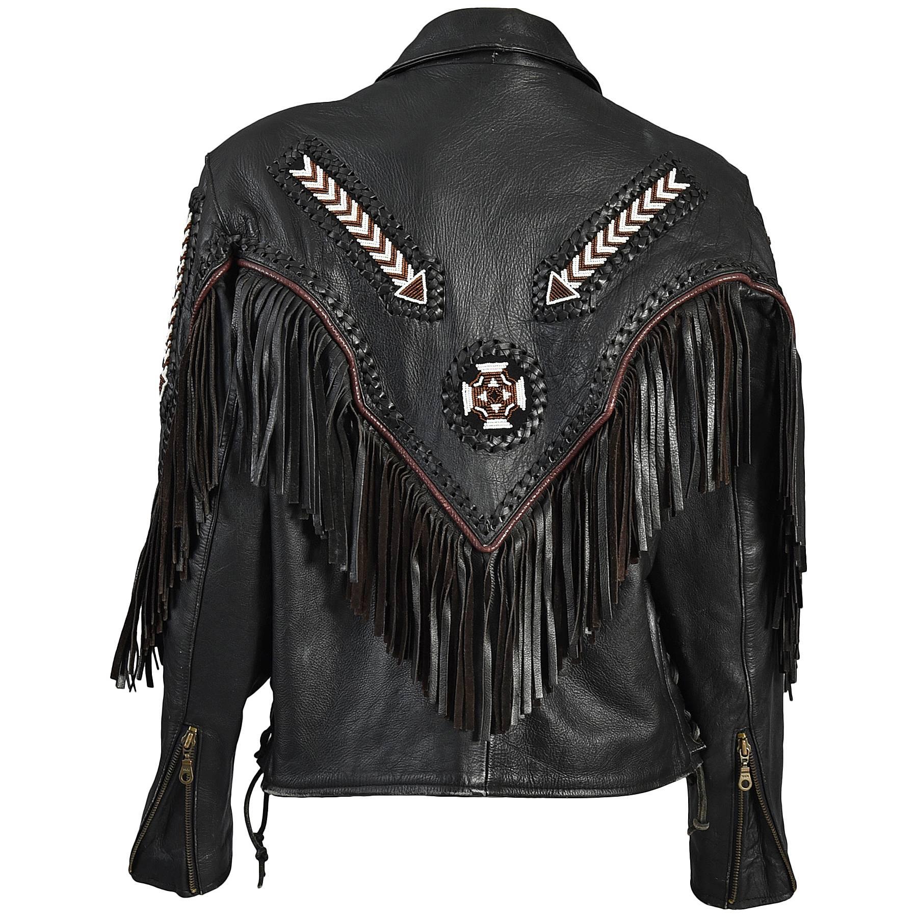Beaded and Fringed Southwestern Leather Biker Jacket
