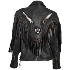 Vintage Beaded and Fringed Southwestern Leather Biker Jacket 