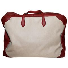 Clemence Leather Canvas Victoria 60 Travel Boston In Red Rouge and Natural