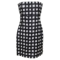 CHANEL Strapless Dress Pearls Black Checkered White RUNWAY 2013 Sz 38