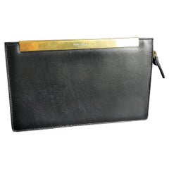Used YSL black leather clutch purse, gold tone, handbag 