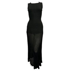 1992 AZZEDINE ALAIA black open knit long sleeveless dress