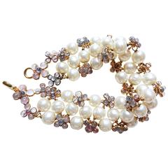 Vintage ✿*ﾟ96P Chanel Pâte de verre Gripoix Glass Pearl Flower bracelet