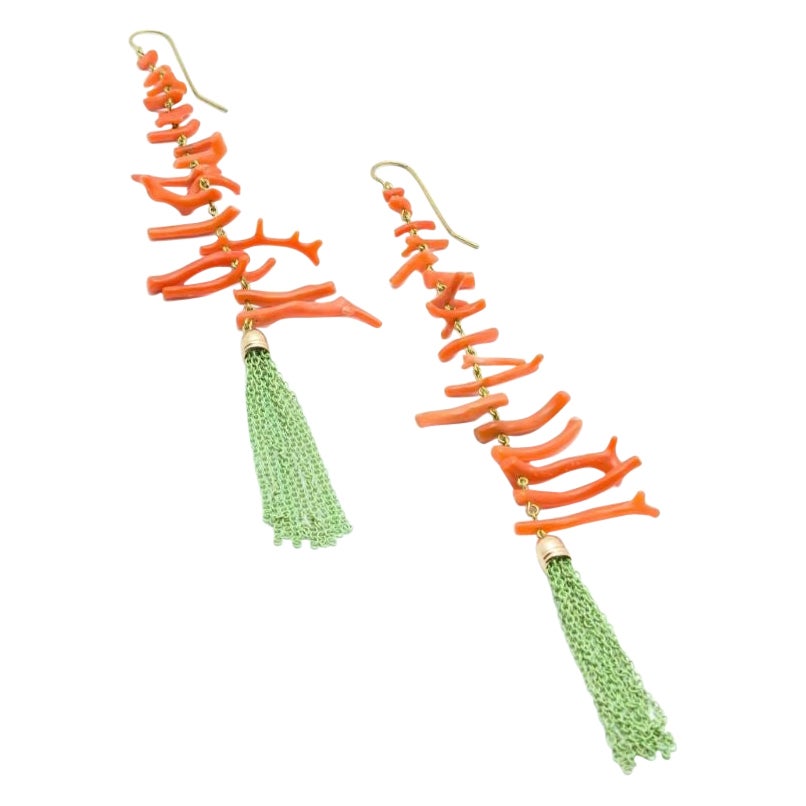 Unique Long Coral Metal Earrings c.2010 For Sale