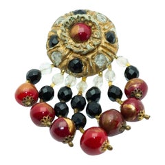 Unique Resin Red & Black Vintage Brooch, 60s