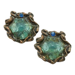 Boucles d'oreilles à clip vert Kalinger Paris vintage des années 80