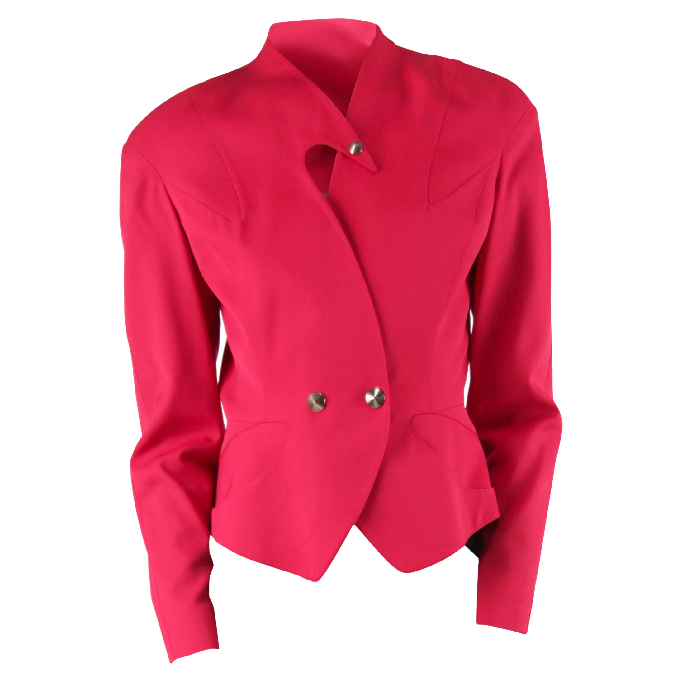 Thierry Mugler collectable intense “red-pink” hourglass jacket, circa 1980s For Sale