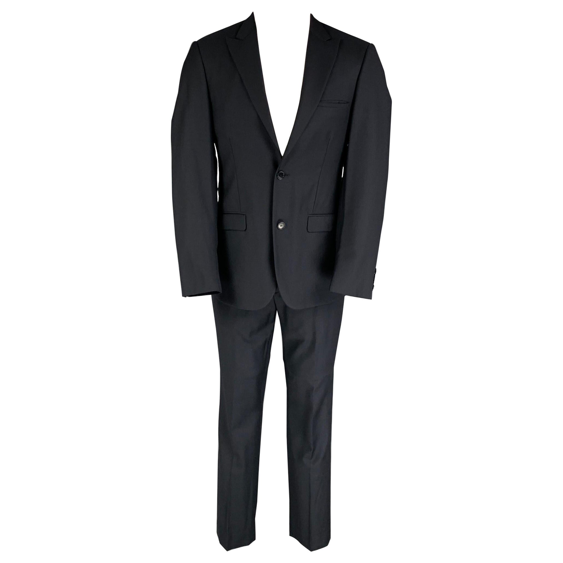 CALVIN KLEIN COLLECTION Size 36 Navy Grid Wool Peak Lapel Suit
