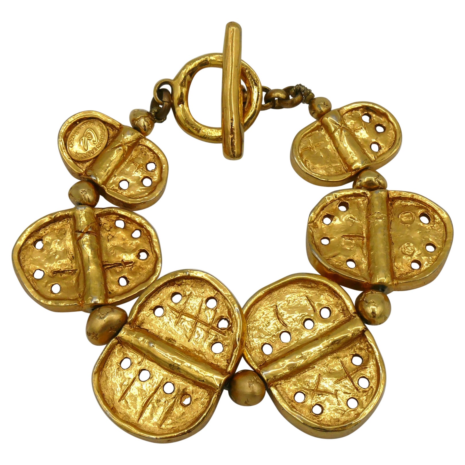 Christian Lacroix Vintage Gold Toned Graffitis Link Bracelet For Sale