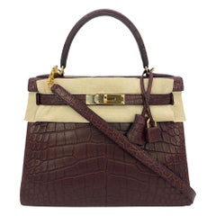 NEW Hermès Kelly 28 Bordeaux Matte Alligator Gold Hardware GHW RARE