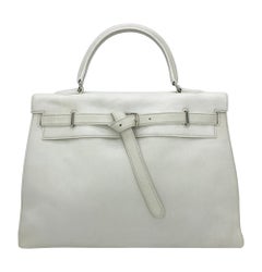 RARE Hermes Kelly Flat 35 White Swift Silver PDH
