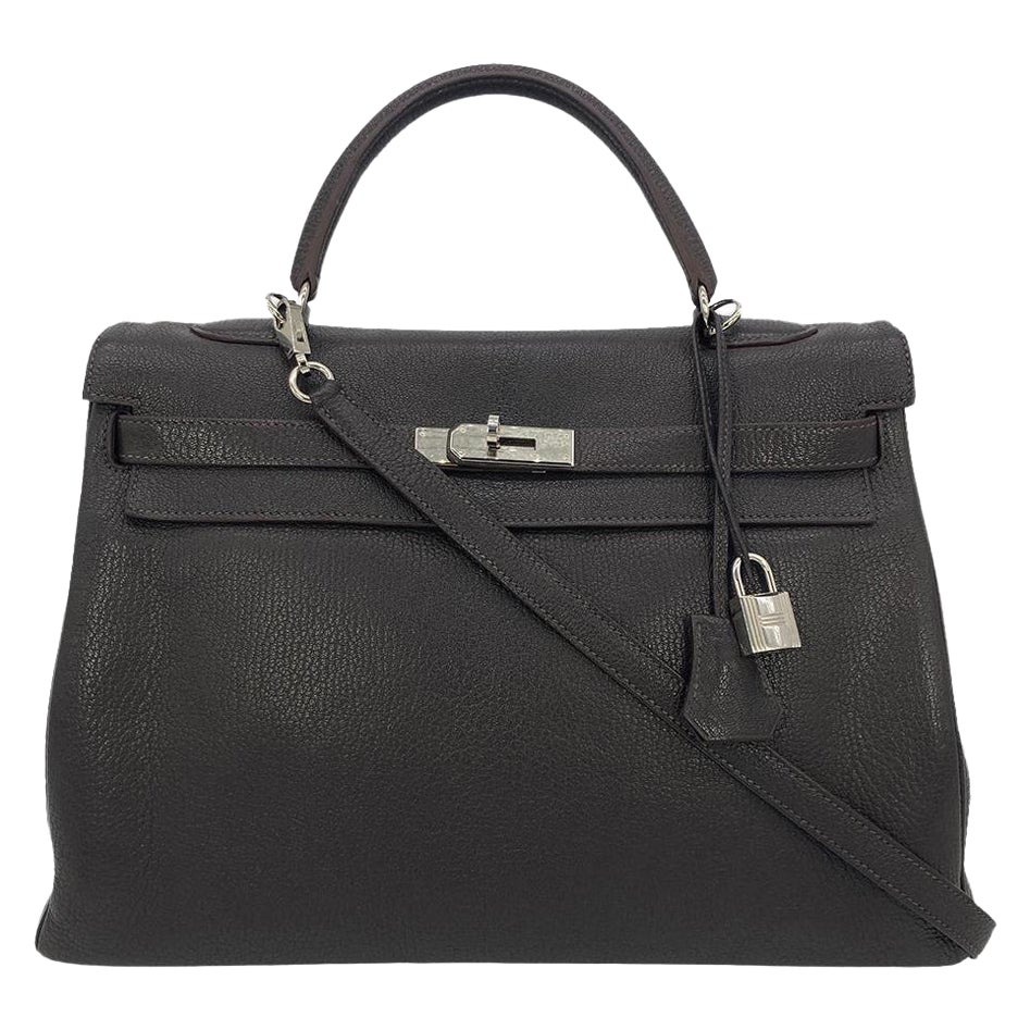 Hermes Togo Kelly 35 Retourne Chocolate Brown Silver PDH