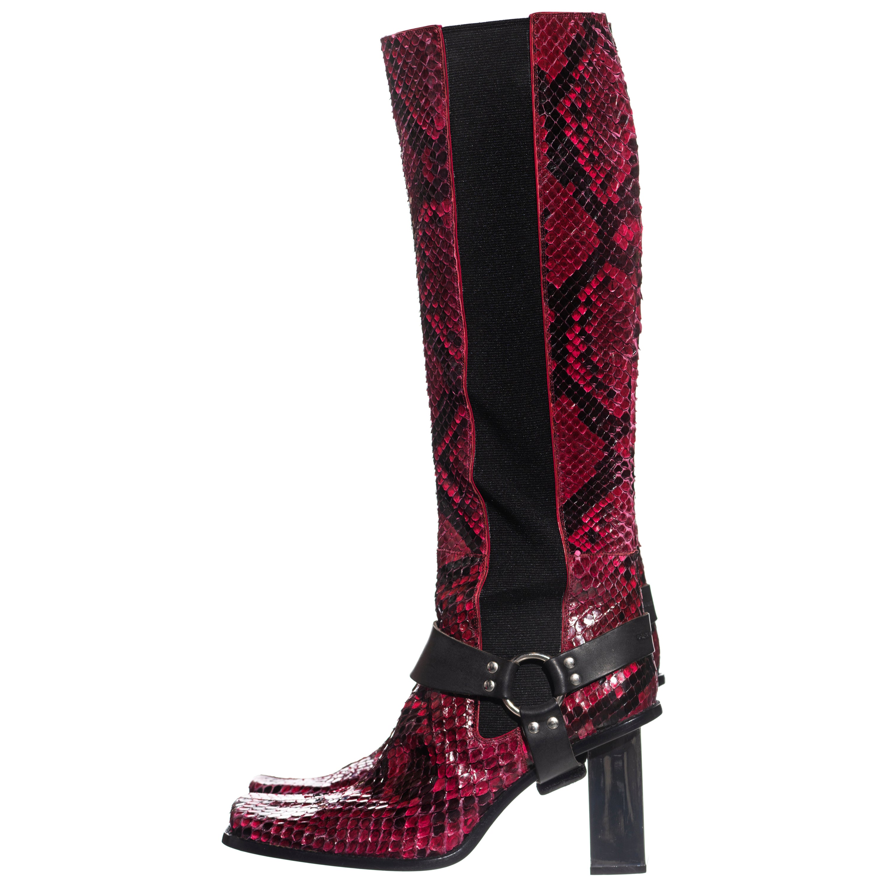 Dolce & Gabbana raspberry python boots with mirrored heels, fw 1999 For Sale