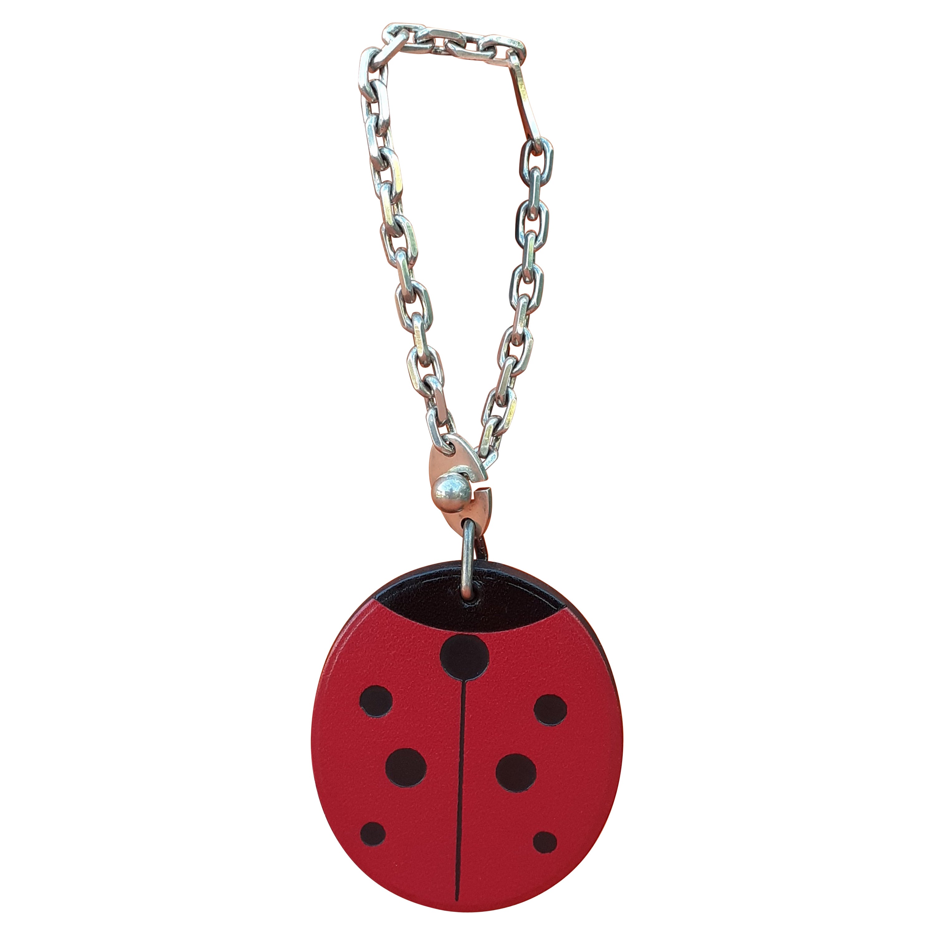 Hermès Keychain Key Holder Ladybug Charm Leather and Silver for Kelly Birkin Bag