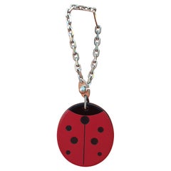 Used Hermès Keychain Key Holder Ladybug Charm Leather and Silver for Kelly Birkin Bag