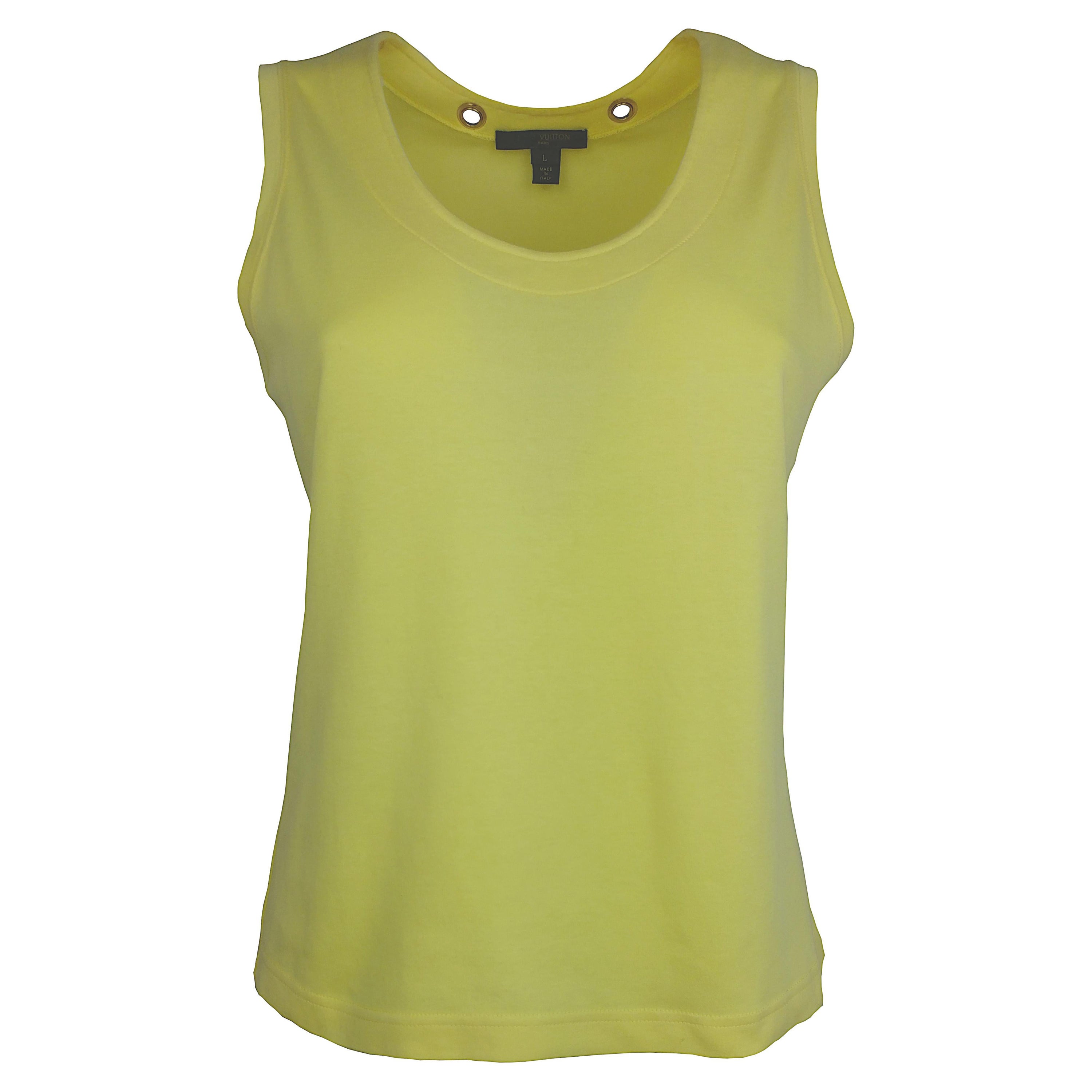 LOUIS VUITTON – Sleeveless Yellow Cotton Tank Top with Golden Rings  Size L