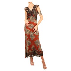 Vintage burgundy black sleeveless sheer silk floral lace slip button up dress