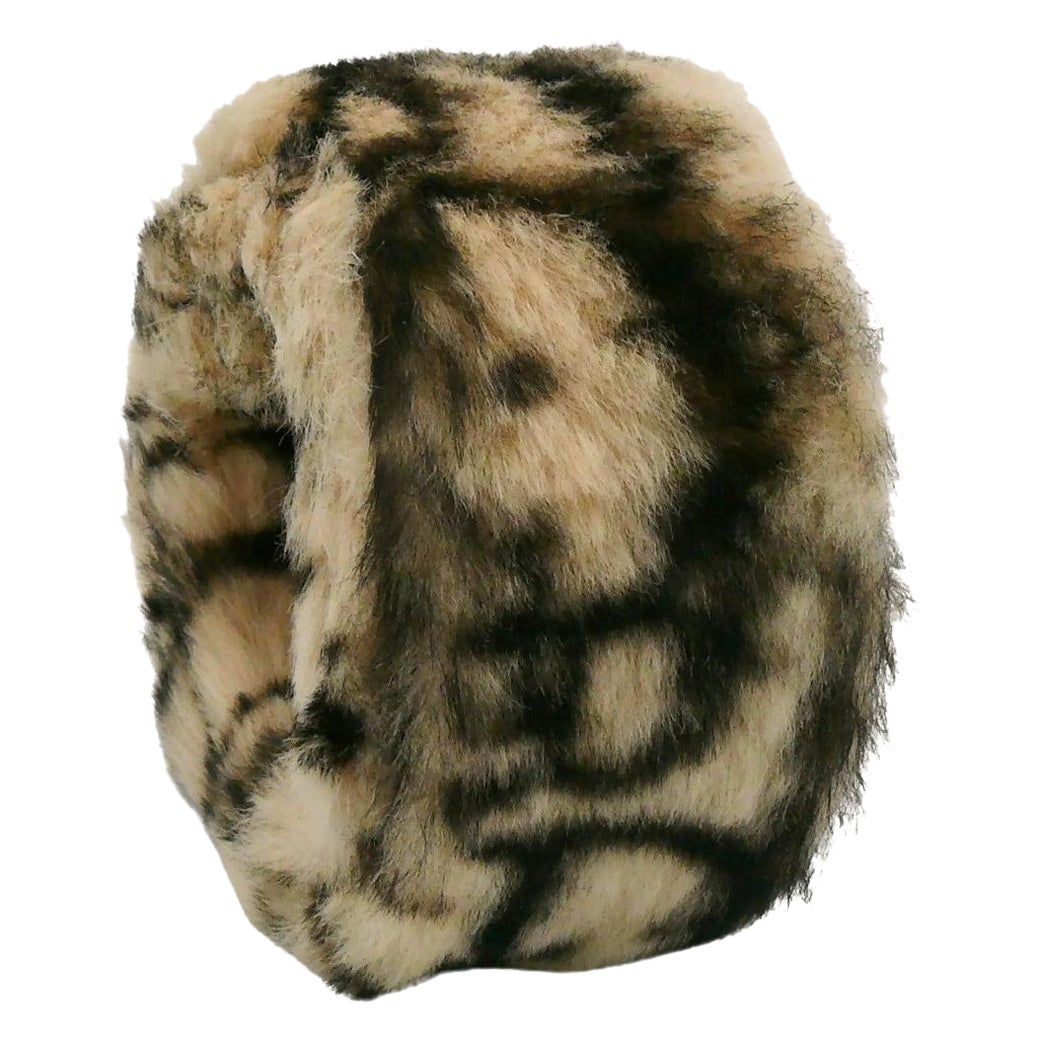CHRISTIAN DIOR (Attributed To) Monogram Trotter Fur Slap Cuff Bracelet