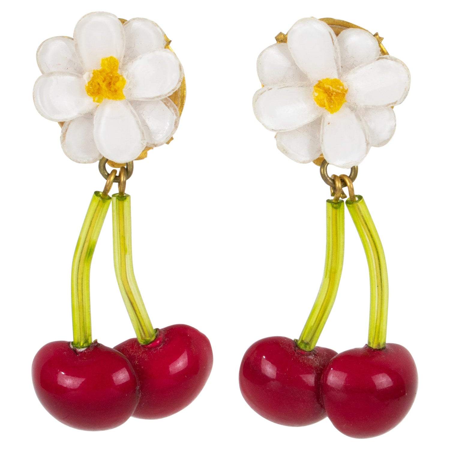 Cilea Paris Clip Earrings Red Resin Cherries For Sale at 1stDibs