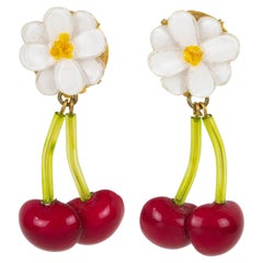 Cilea Paris Clip Earrings Red Resin Cherries
