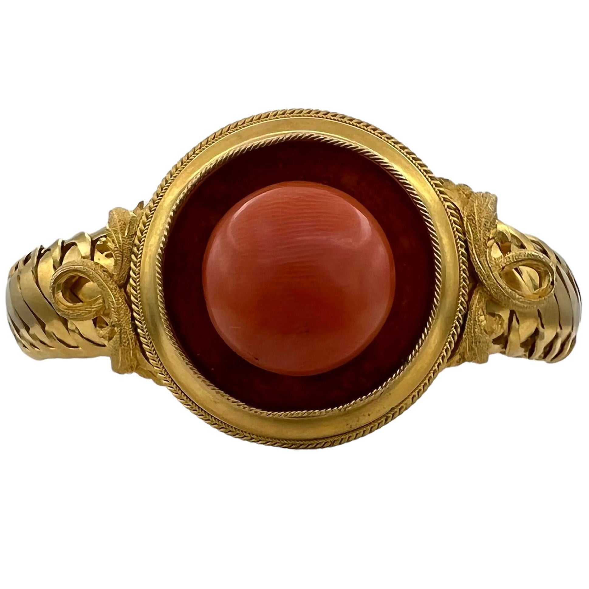 Antique RD Coral & 14K Yellow Gold Bracelet  For Sale