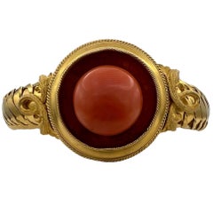 Antique RD Coral & 14K Yellow Gold Bracelet