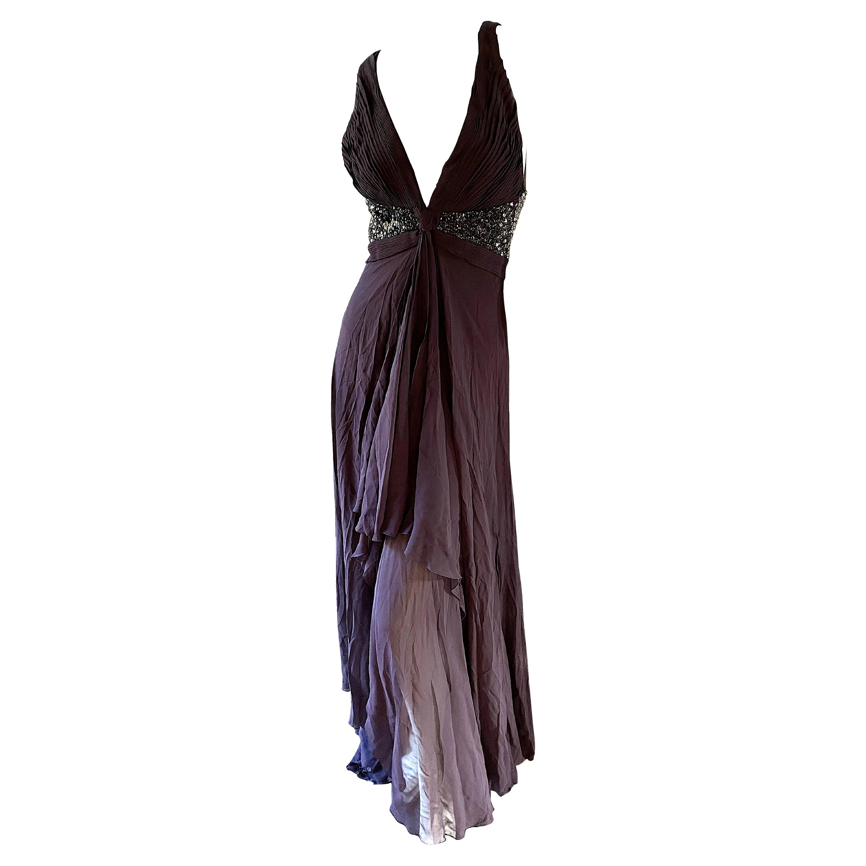 Roberto Cavalli Vintage Ombre Sequin Purple Plunging Dress with Sexy Back