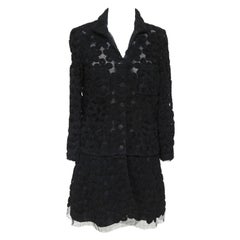 CHANEL Sweater Cardigan Jacket 2pc Floral Camellia Lace Button Long Sleeve XS