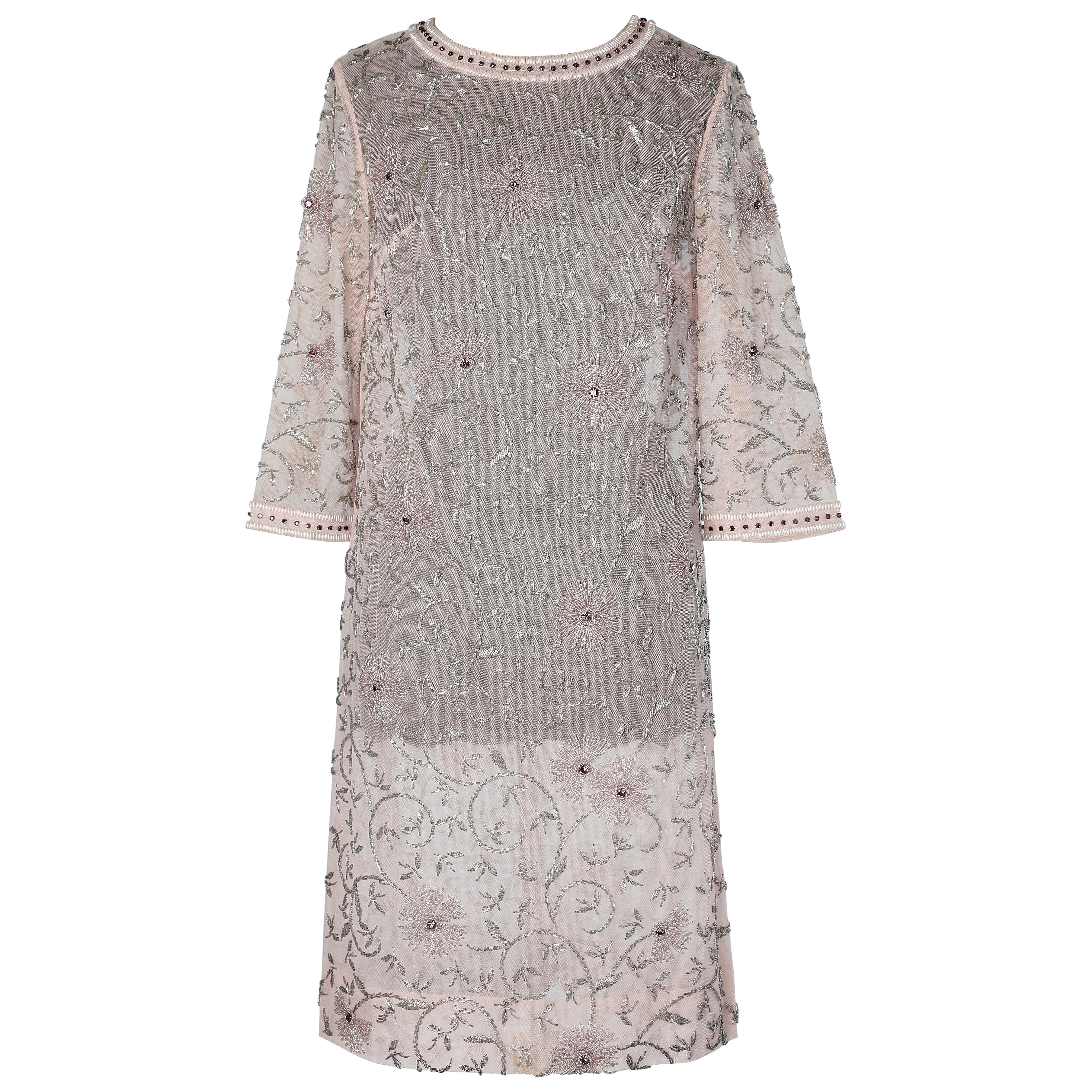 tulle perlé rose pâle avec strass (années 1960) en vente
