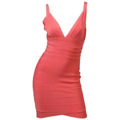 Herve Leger Peach Bandage Cocktail Dress