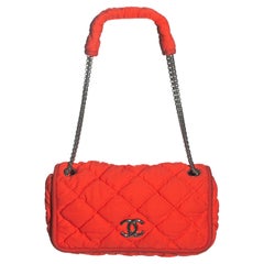 Chanel orange nylon bubble quilted flap bag with silver hardware, c. 2008