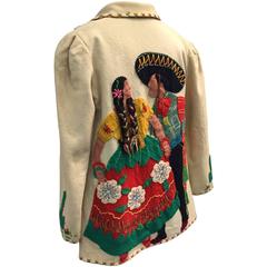 Vintage 1940s Wool Felt Mexico Souvenir Jacket w Felt Applique