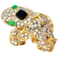 Rare and Gorgeous Vintage KJL Snake Crystal Ring, 60s 