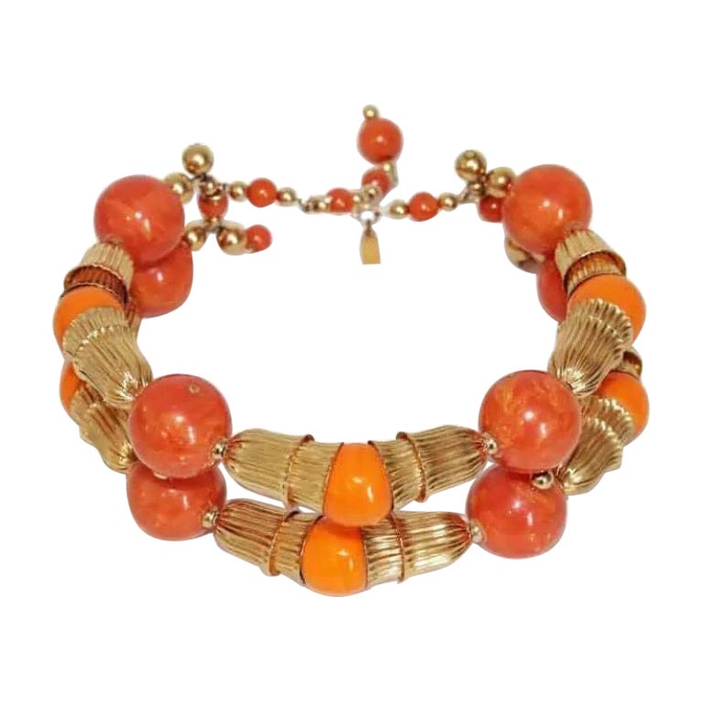 Summer Kenneth Jay Lane Vintage Necklace Coral Choker of the 70s