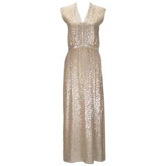 1960s Fred Perlberg Iridescent Ivory Sequined Evening Dress