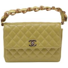 1996-1997 Chanel Chartreuse Single Flap Patent Leather Purse