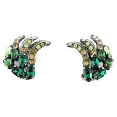 Schiaparelli Glamour Green Crystal Vintage Earrings 1950