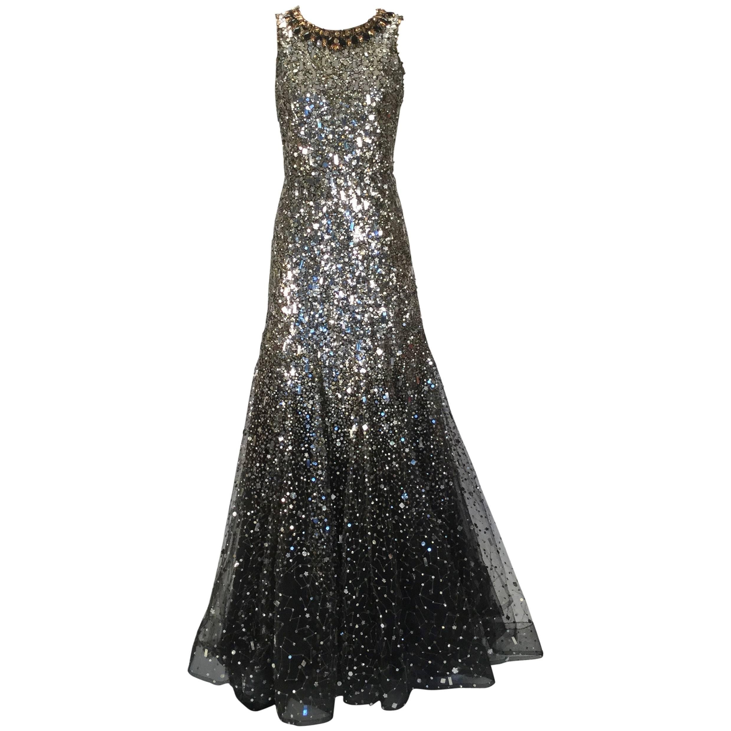 Oscar de la Renta Sequined Constellation Evening Gown