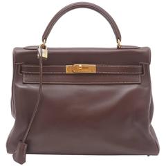 Hermes 32CM Brown Leather Kelly Handbag Circa 1994