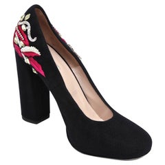 DRIES VAN NOTEN Bomba negra de tela con cuentas Piel punta cuadrada Tacón Sz 40 NUEVO