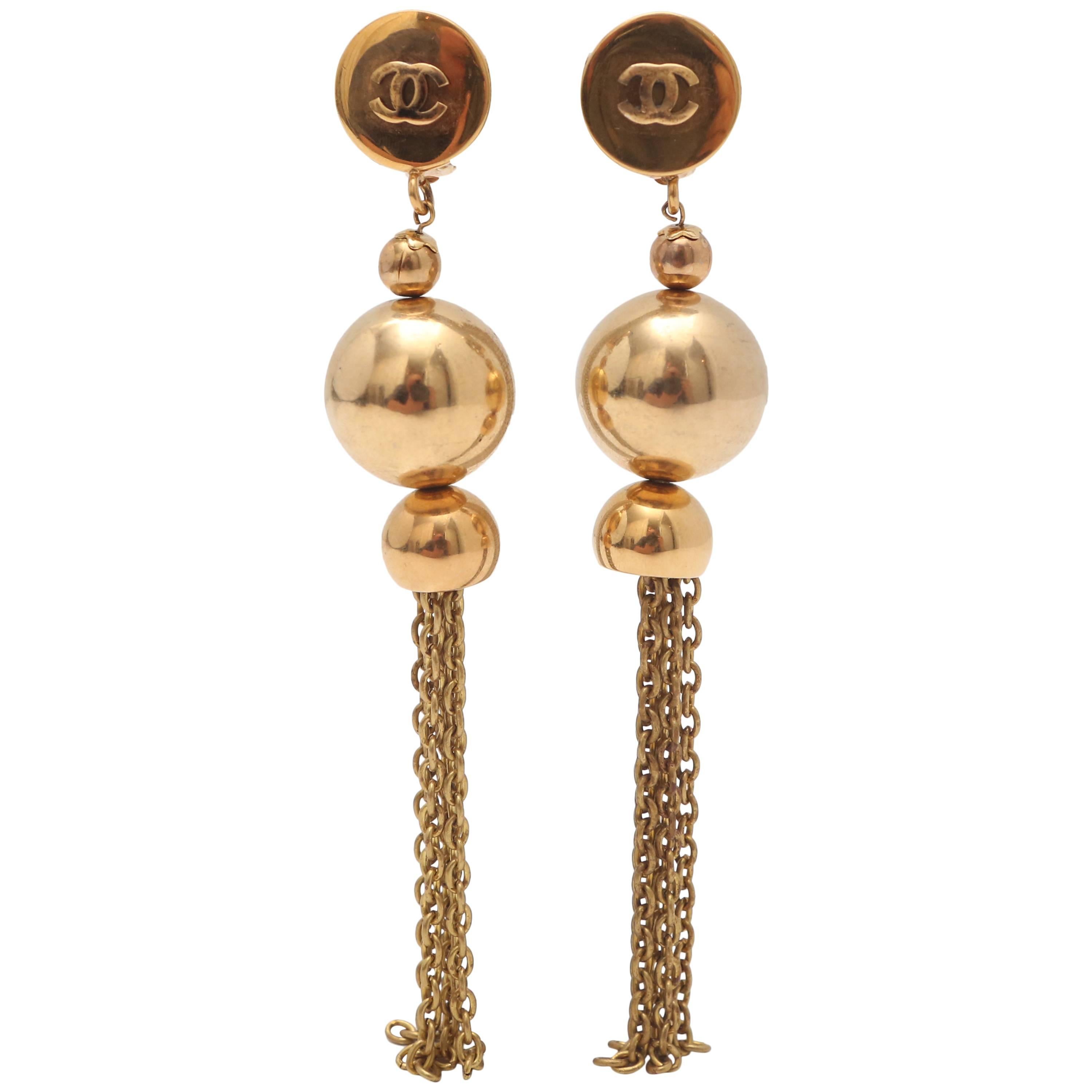 Chanel Runway Clip-On CC Tassel Earrings 