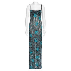Dolce & Gabbana Schwarzes Abendkleid aus Spitze mit türkisfarbener Stickerei, H/W 1999