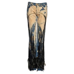 Roberto Cavalli bleached denim beaded jeans with feather embellishments, fw 2001